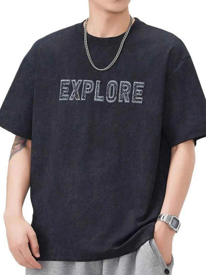 Men's Plus Size Letter Round Neck Short Sleeve T-Shirt