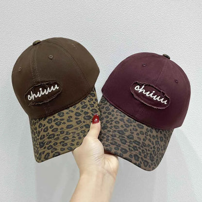 Leopard Print Baseball Cap with Embroidered Letter
