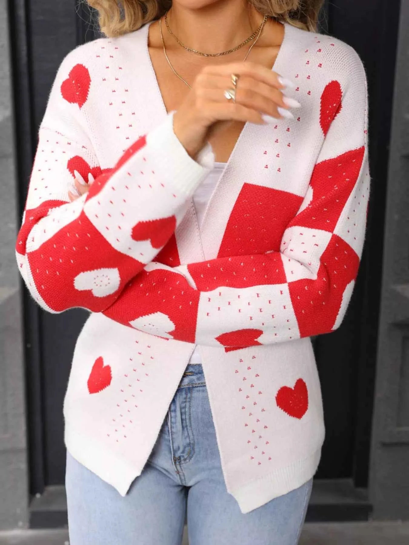 Valentine's Day Heart Pattern Knit Cardigan