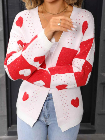 Valentine's Day Heart Pattern Knit Cardigan