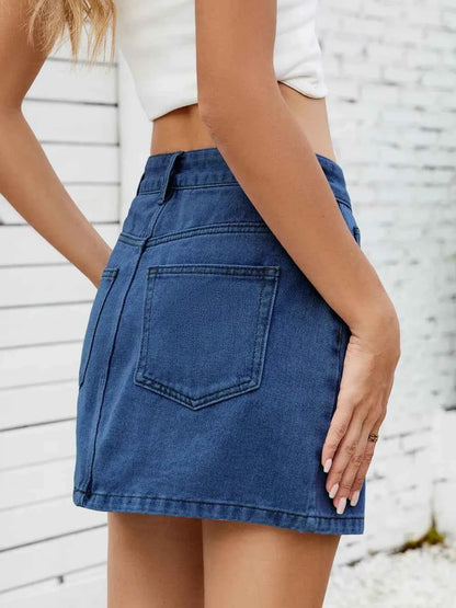 Solid Mini Denim Skirt