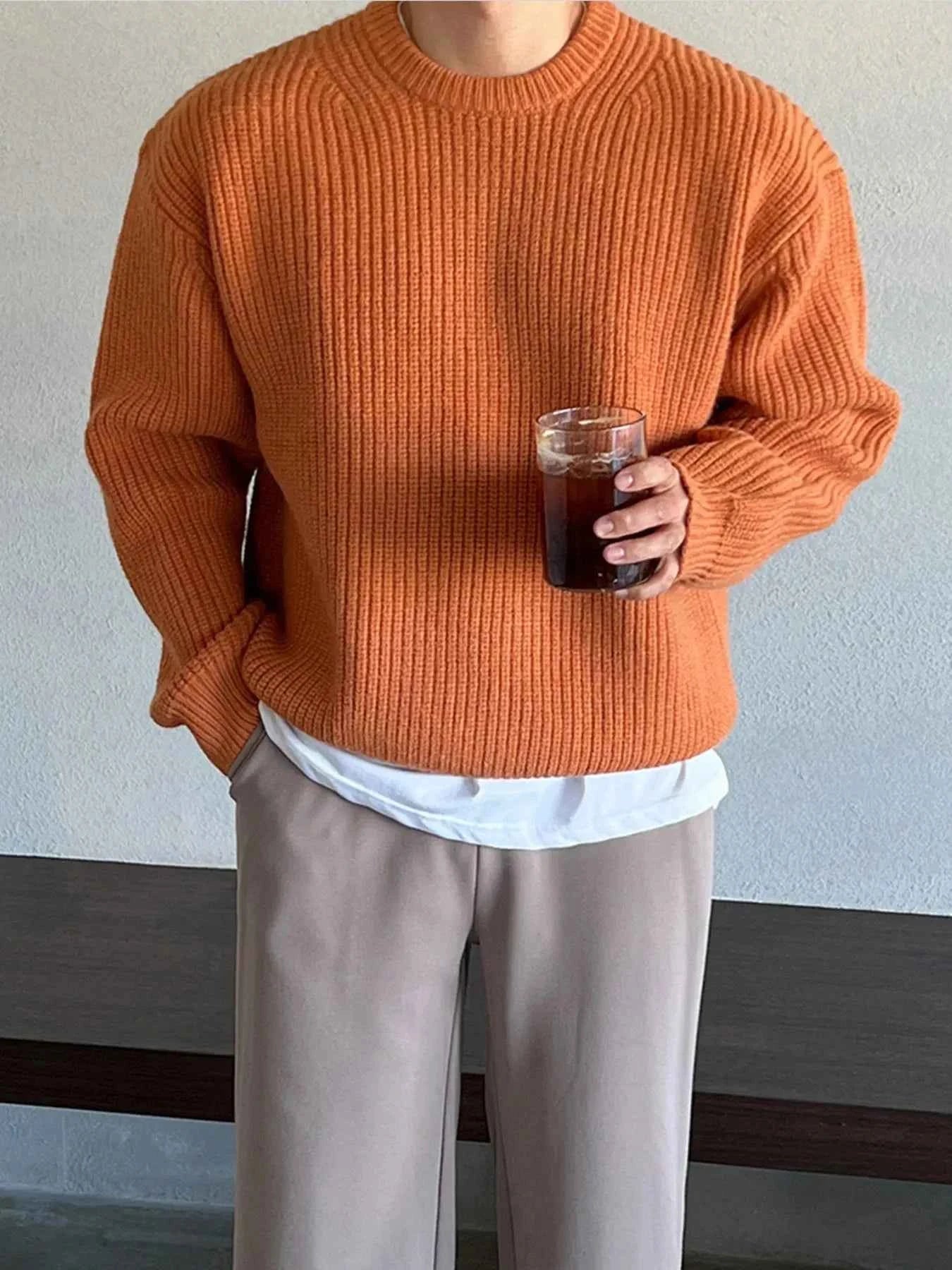 Men's Oversized Ribbed Round Neck Sweater