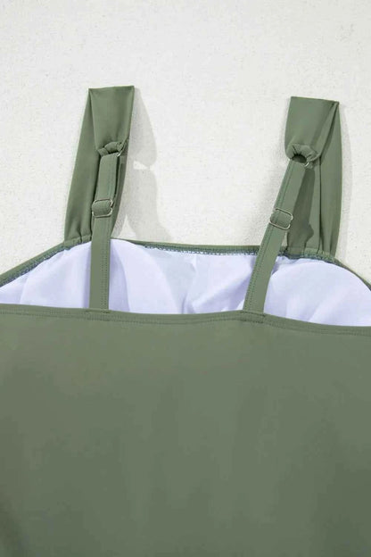 Drawstring Ruched Wide Straps Tankini Set