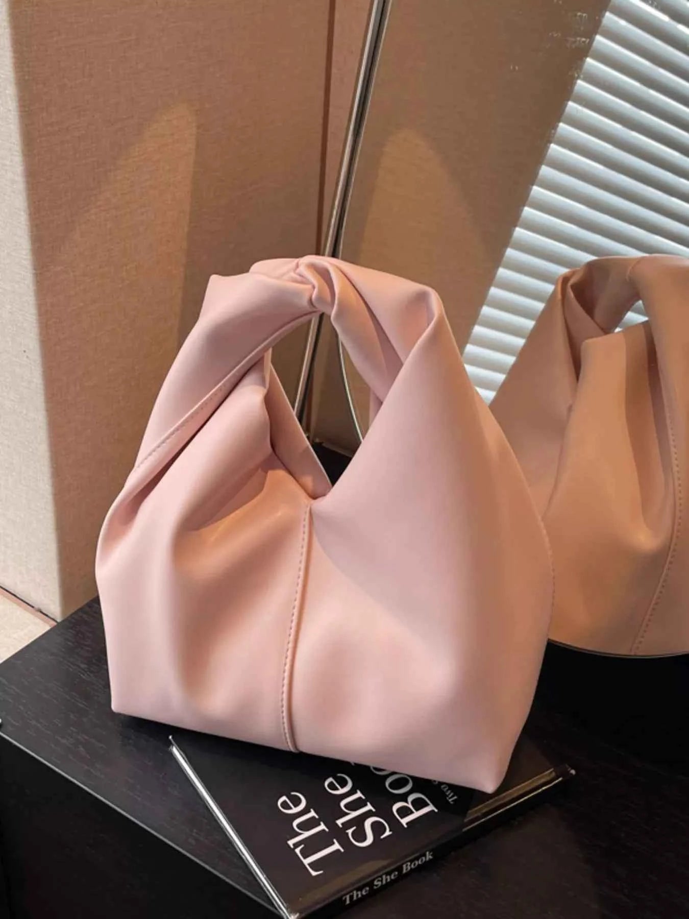 Knot Handle Leather Handbag