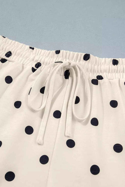 Exposed Seam Detail Polka Dot Loose Tee Drawstring Shorts Set