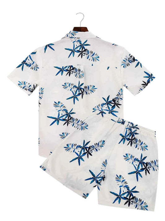 Men's Full Size Printed Button Up Shirt and Shorts Set Plus Size
