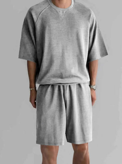 Men's Full Size Round Neck Top and Shorts Set Plus Size