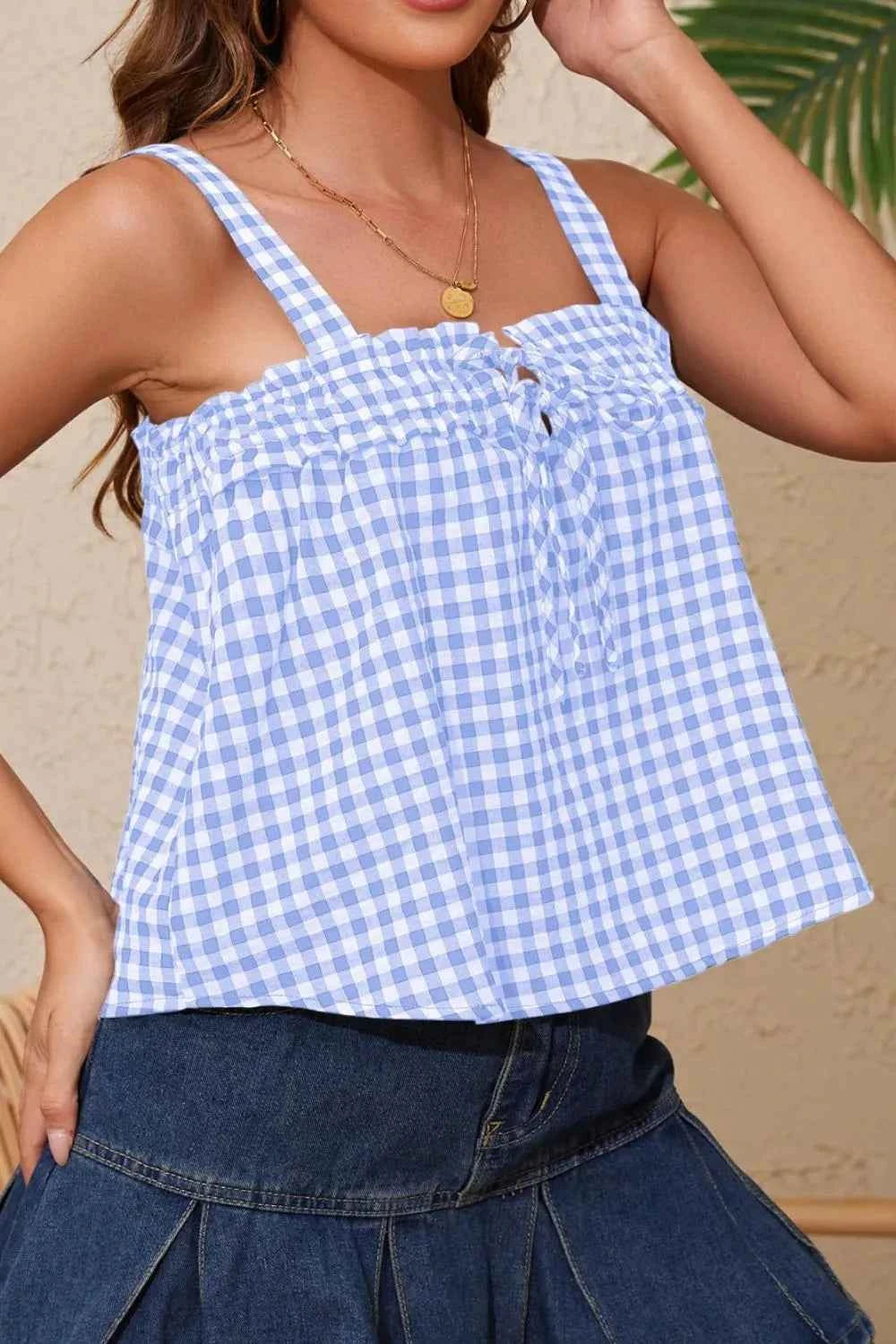 Tied Front Textured Square Neck Cami