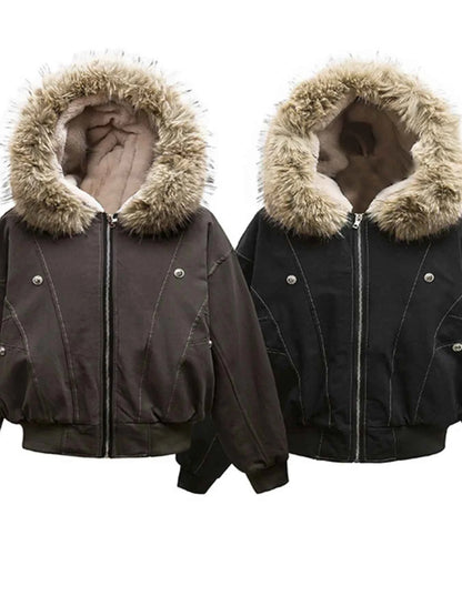 Men's Faux Fur Hooded Zip Up Jacket