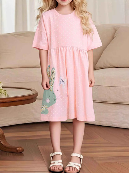 Children's Bunny Polka Dot Short Sleeve Dress