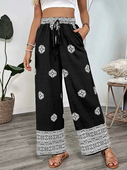 Boho Print Wide Leg Pants