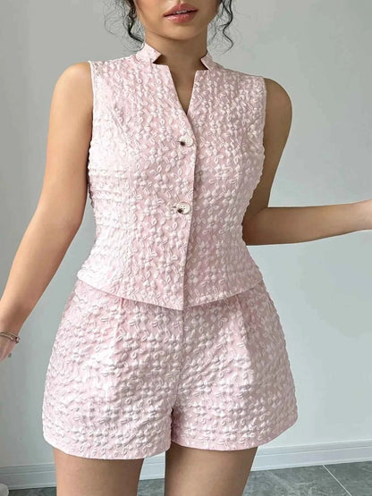 Button Up Vest and Shorts Set