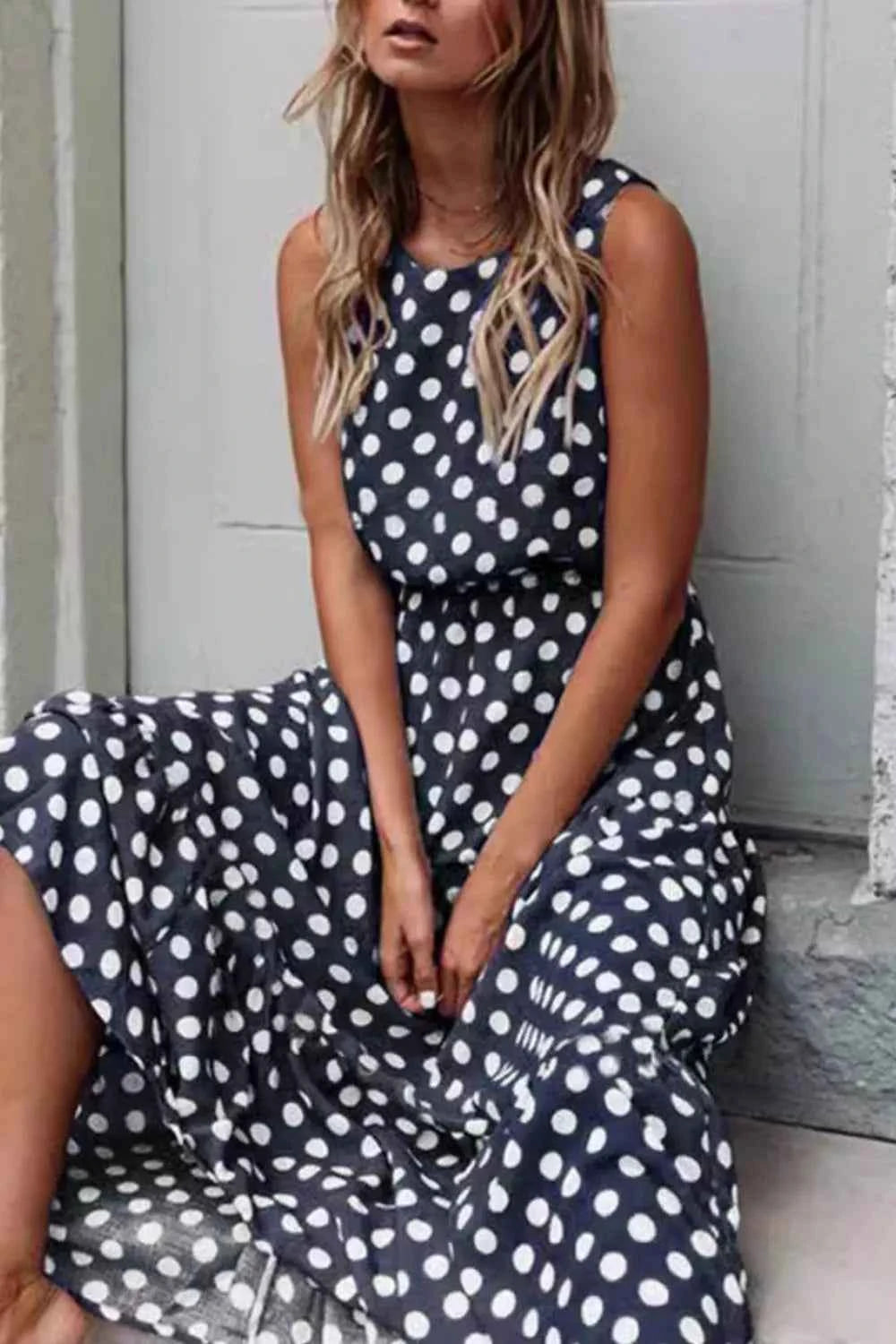 Sleeveless Polka Dot Casual Dress