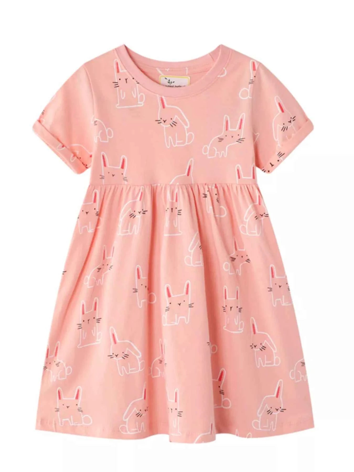 Children's Cute Rabbit Print Round Neck Dress
