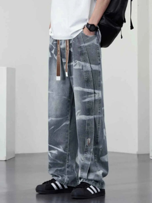 Men's Plus Size Washed Wide-Leg Jeans