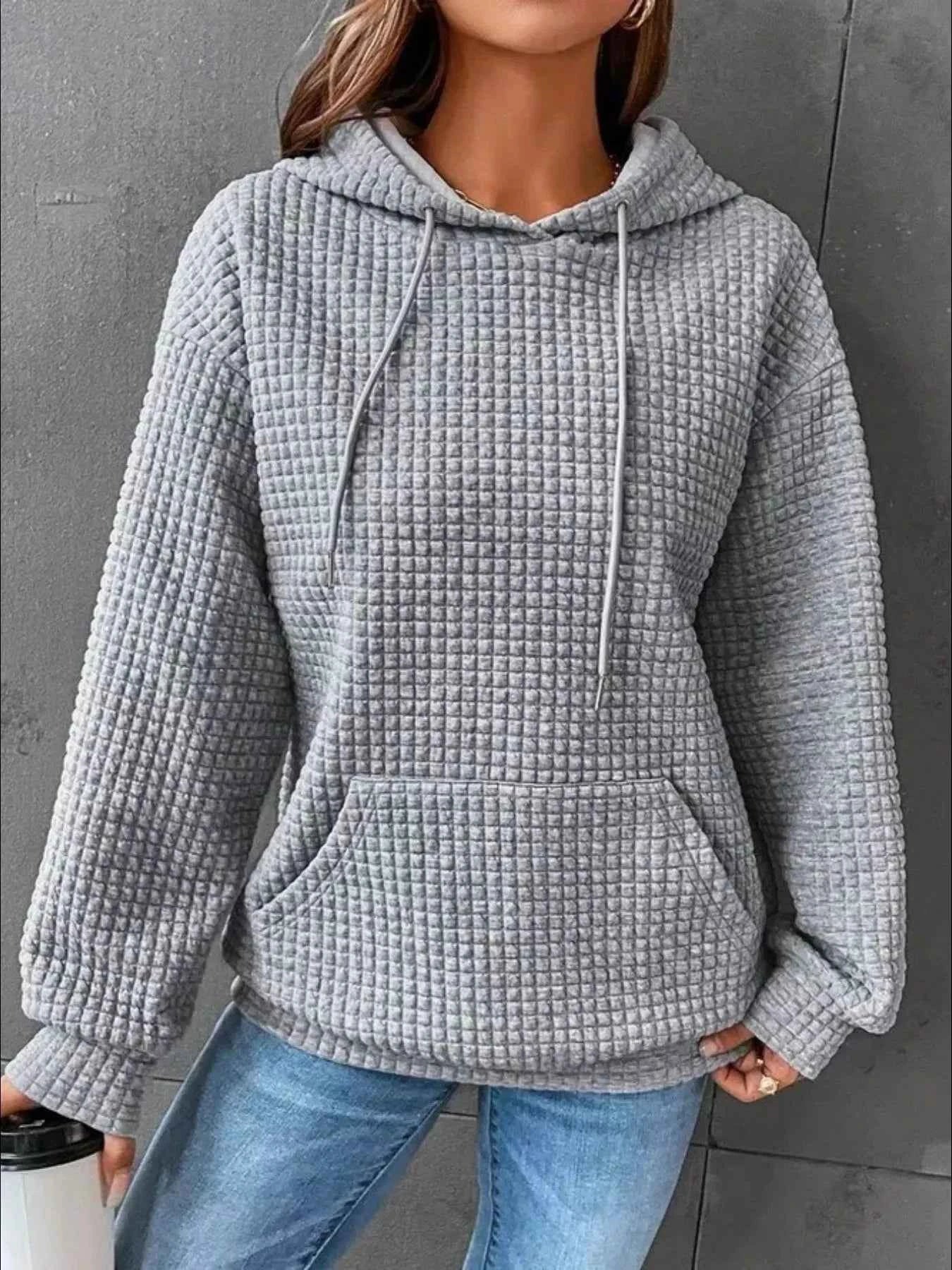 Full Size Textured Kangaroo Pocket Hoodie Plus Size