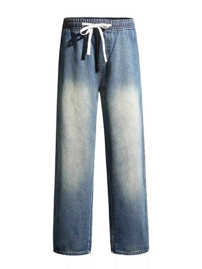 Men's Full Size Washed Wide Leg Drawstring Jeans Plus Size
