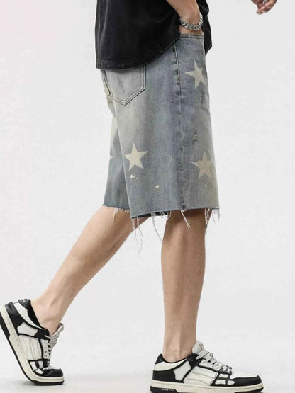 Men's Distressed Star Denim Shorts