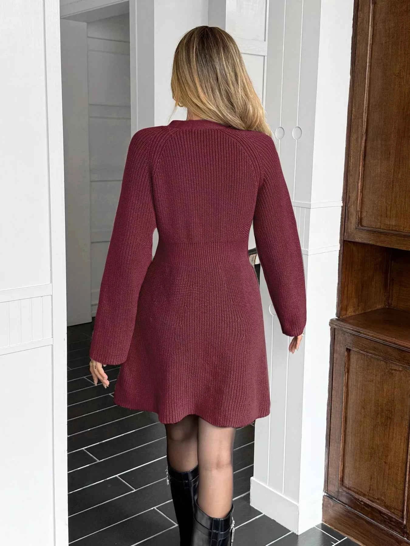 Button-Down Knitted Sweater Dress