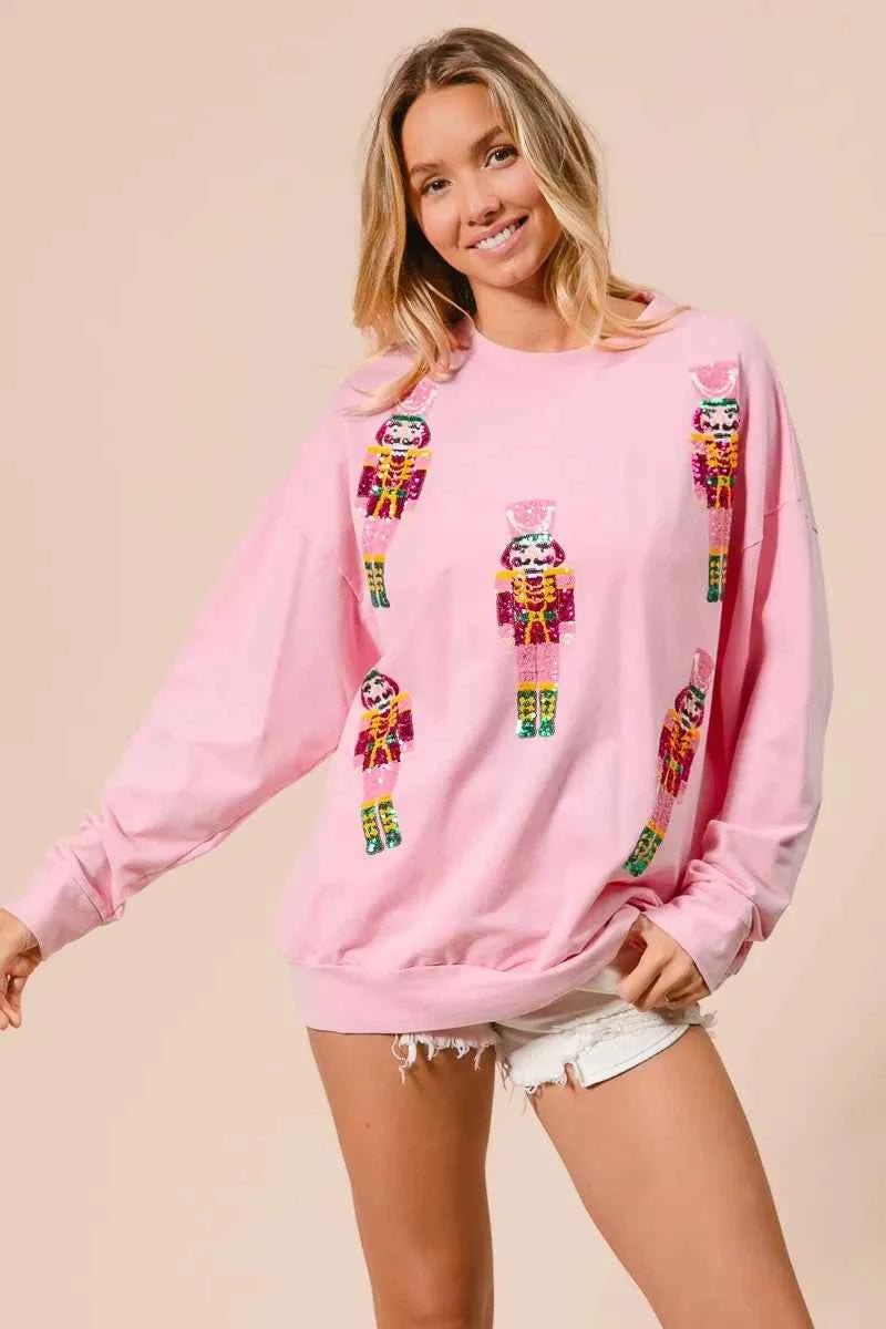 BiBi Sequin Nutcrackers Embroidery Christmas Sweatshirt