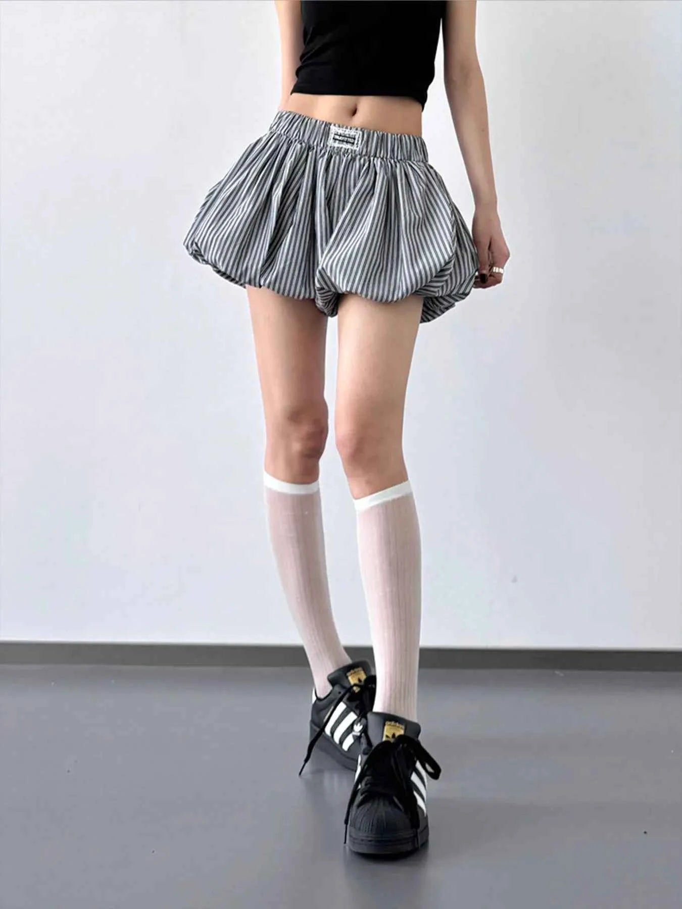 Striped Bubble Hem Casual Shorts