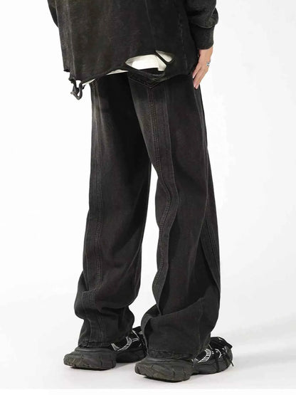 Men's Plus Size Washed Wide Leg Jeans