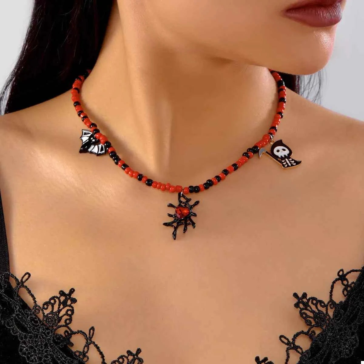 Halloween Spider Web Beaded Necklace