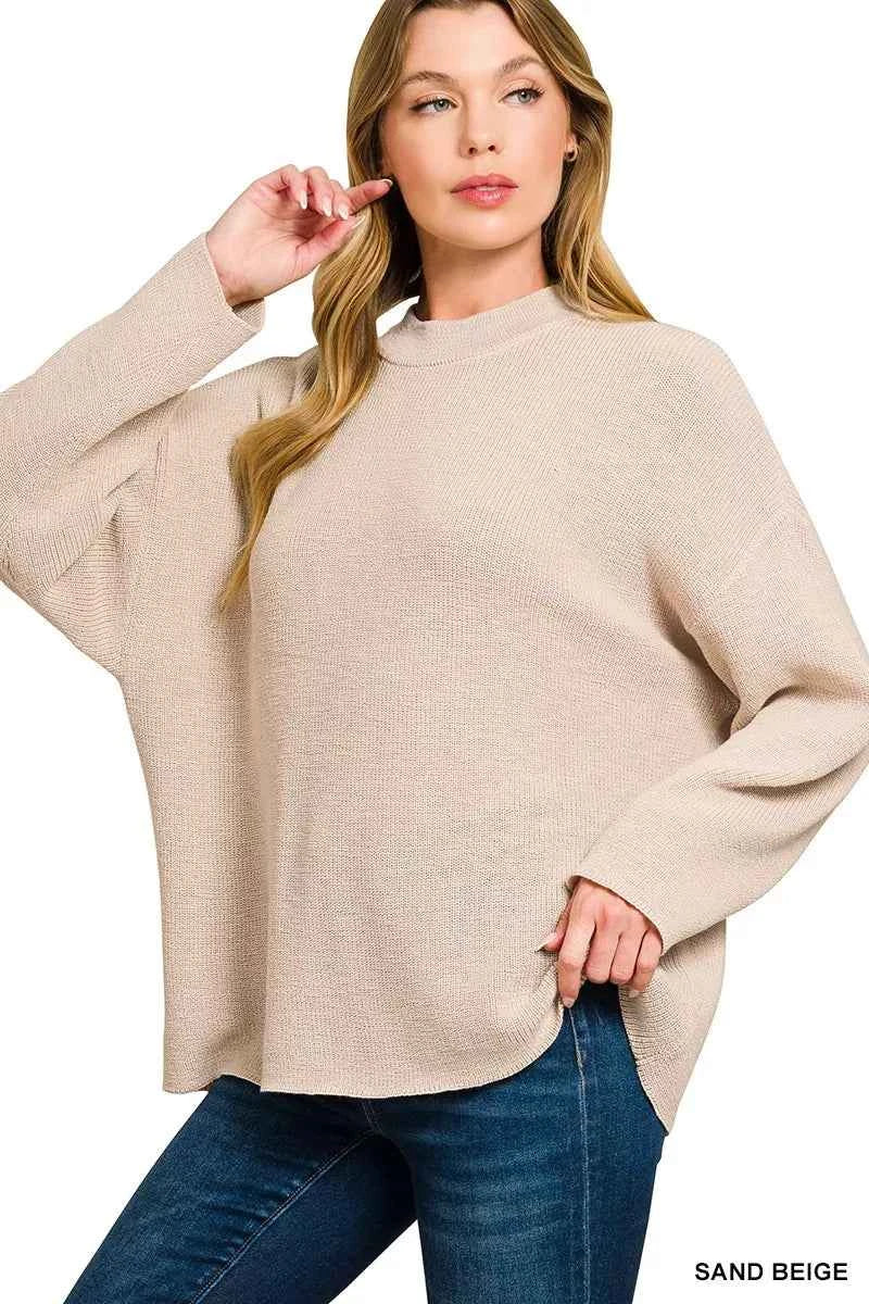 Zenana Round Neck Knit Top and Shorts Sweater Set