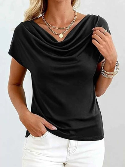 Cowl Neck Short Sleeve Blouse