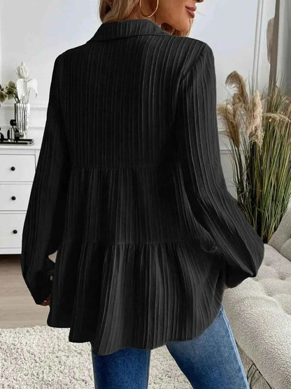 Striped Button-Down Tiered Shirt