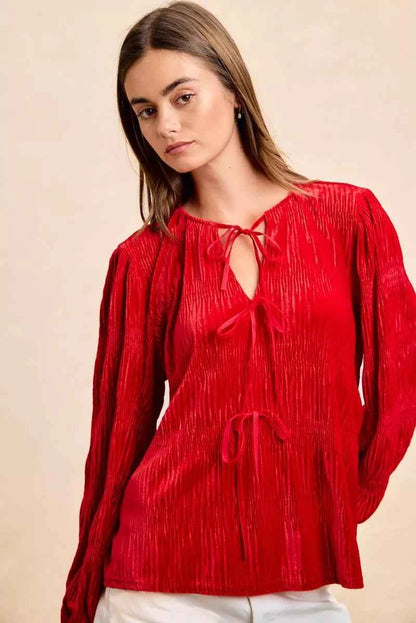 BiBi Christmas Theme Velvet Bow Tied Top With Neck Drop