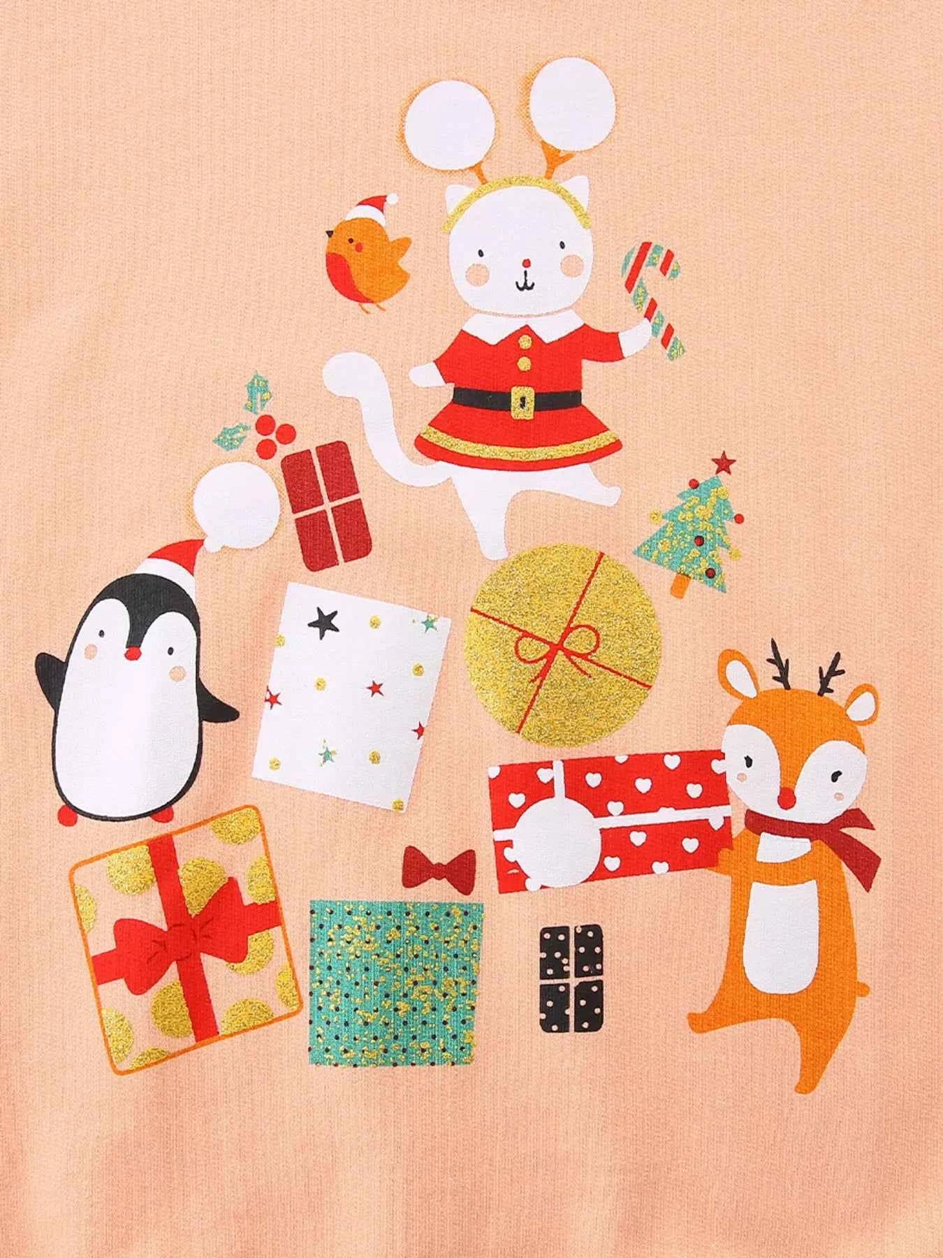 Children's Christmas Print Round Neck Sweatshirt