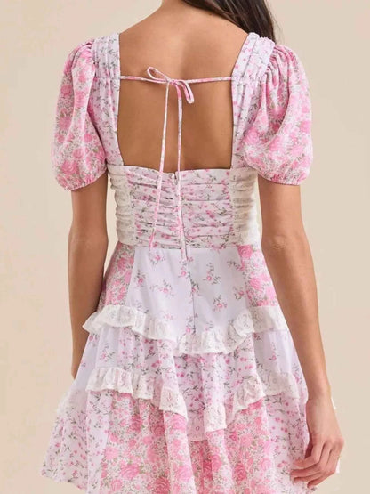 Floral Puff Sleeve Tiered Mini Dress