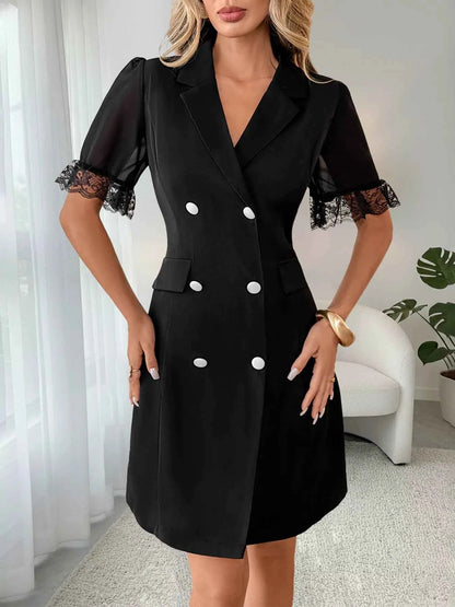 Lace Detail Double Breasted Blazer Dress