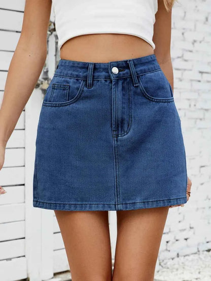 Solid Mini Denim Skirt