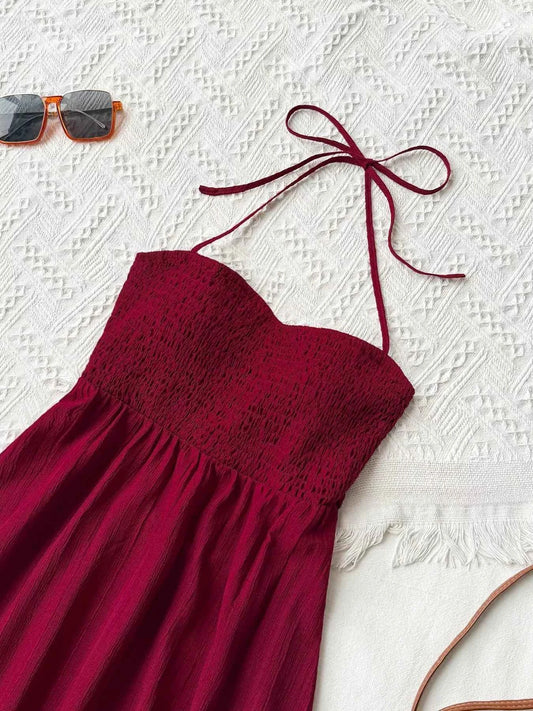Sweetheart Neck Halter Neck Tiered Dress