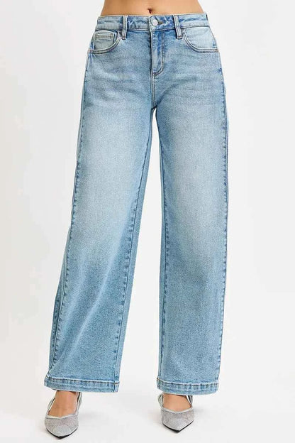 RISEN Mid Rise Wide Barrel Transferable Leg Snap Jeans