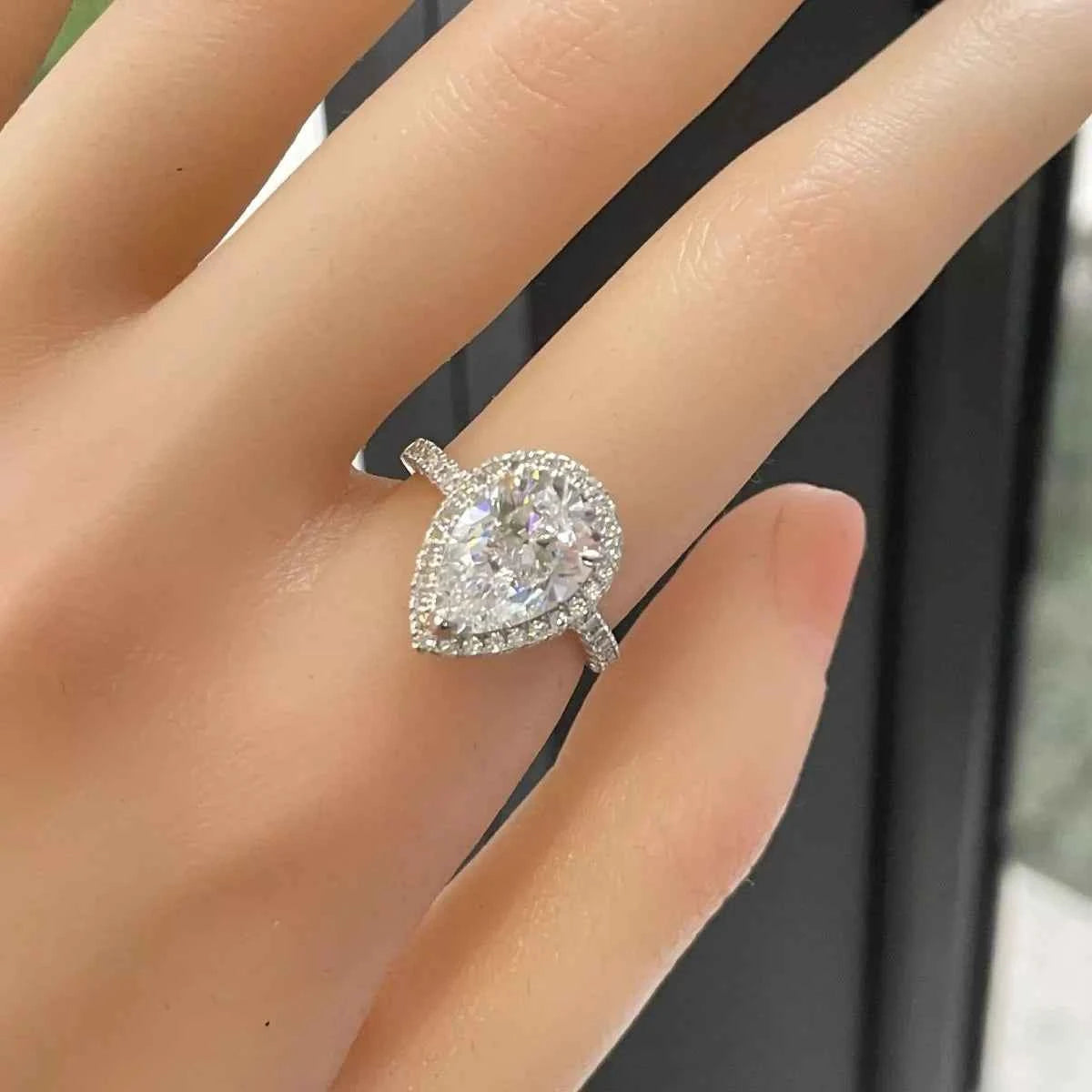 4 Carat 925 Sterling Silver Moissanite Teardrop Ring