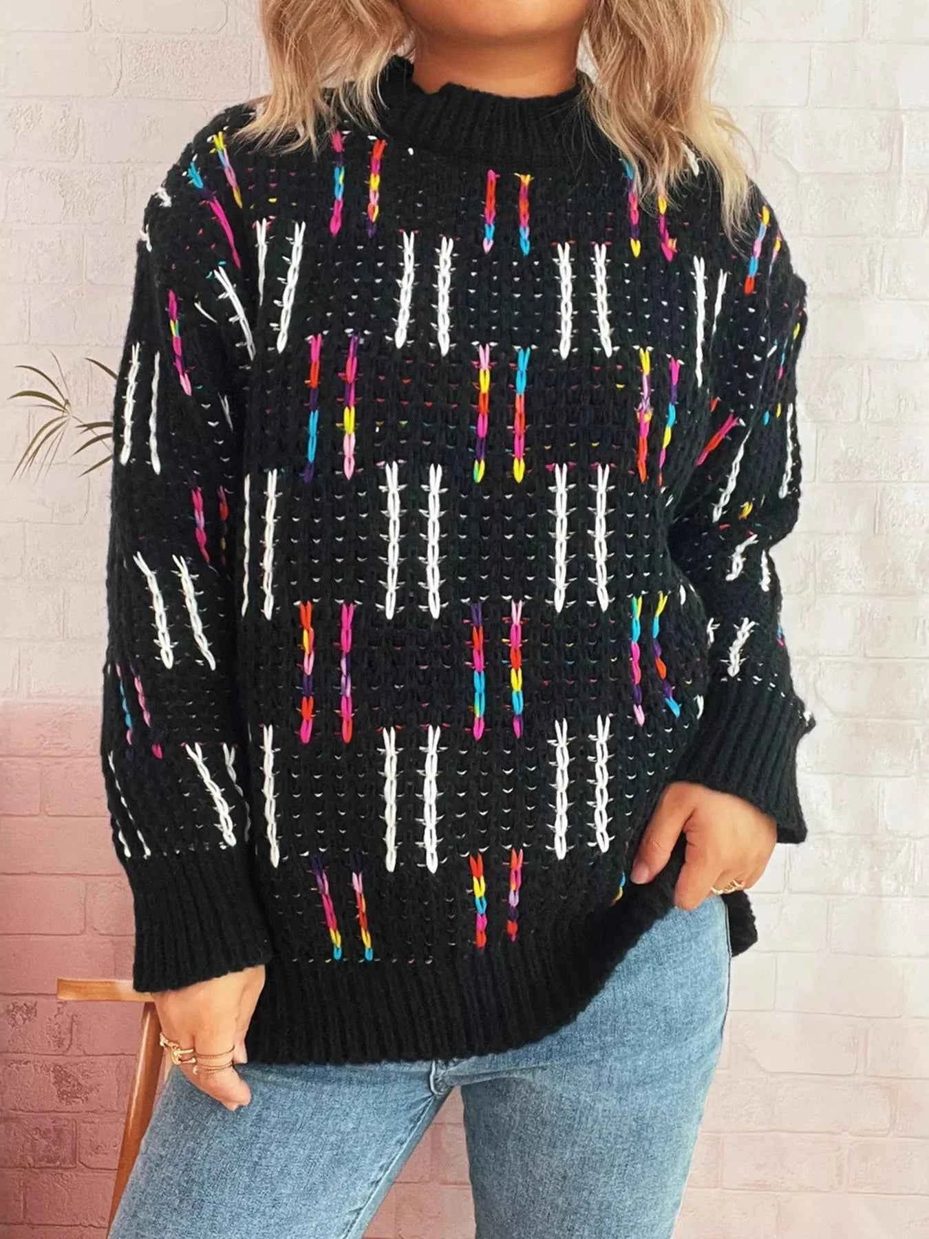 Colorful Round Neck Long Sleeve Sweater