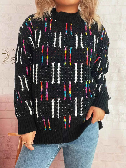 Colorful Round Neck Long Sleeve Sweater