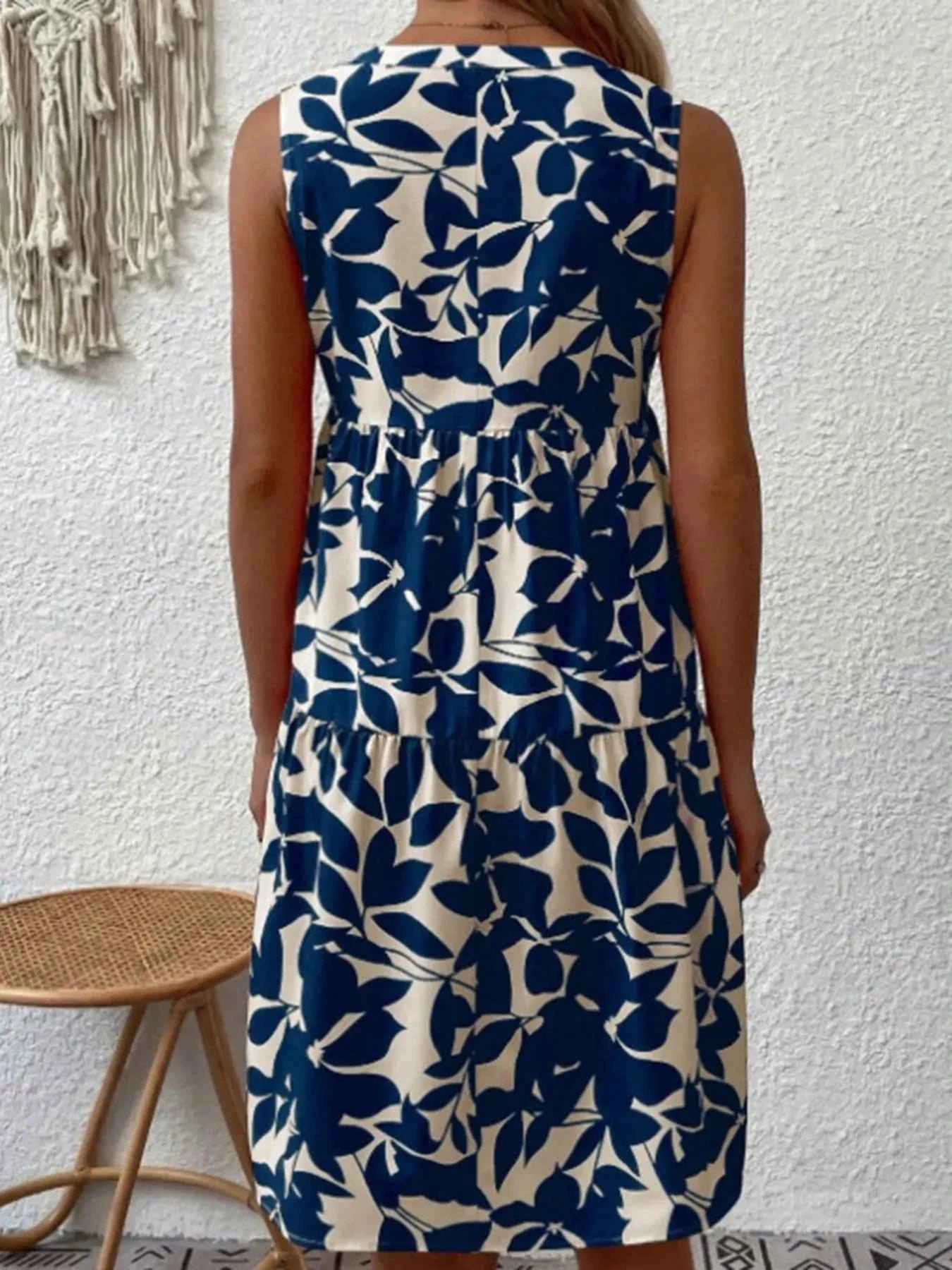 Printed V-Neck Sleeveless Mini Dress
