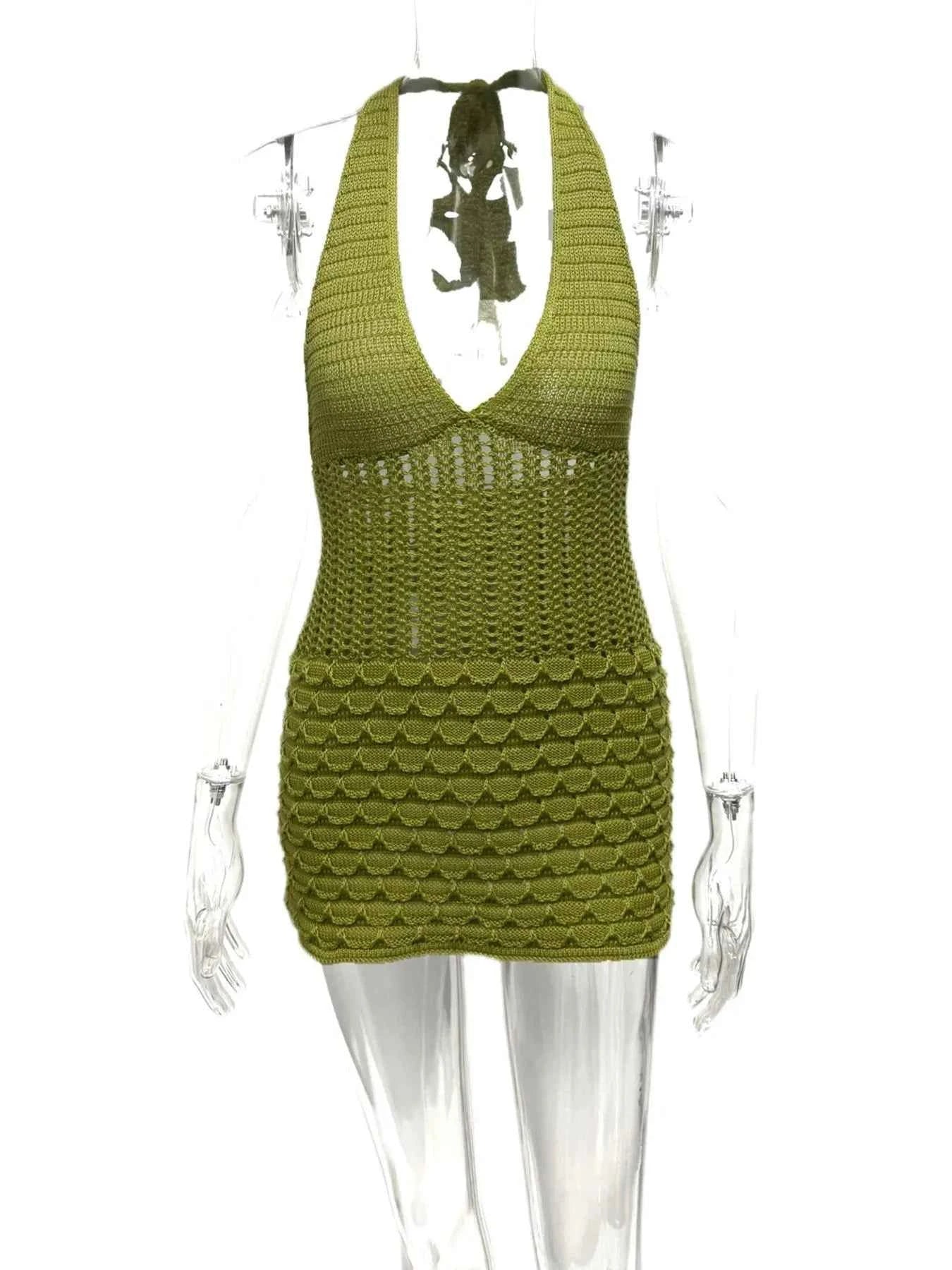Crochet Halter Neck Sweater Dress