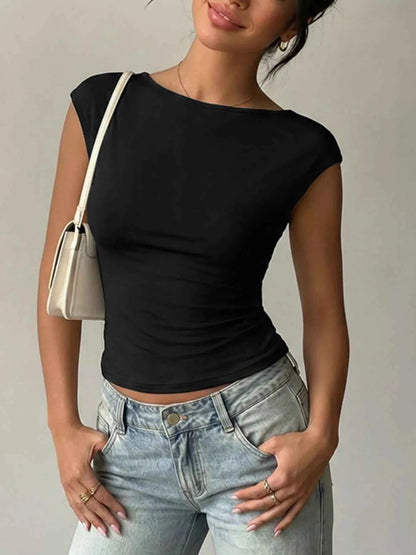 Lace Detail Cap-Sleeve T-Shirt