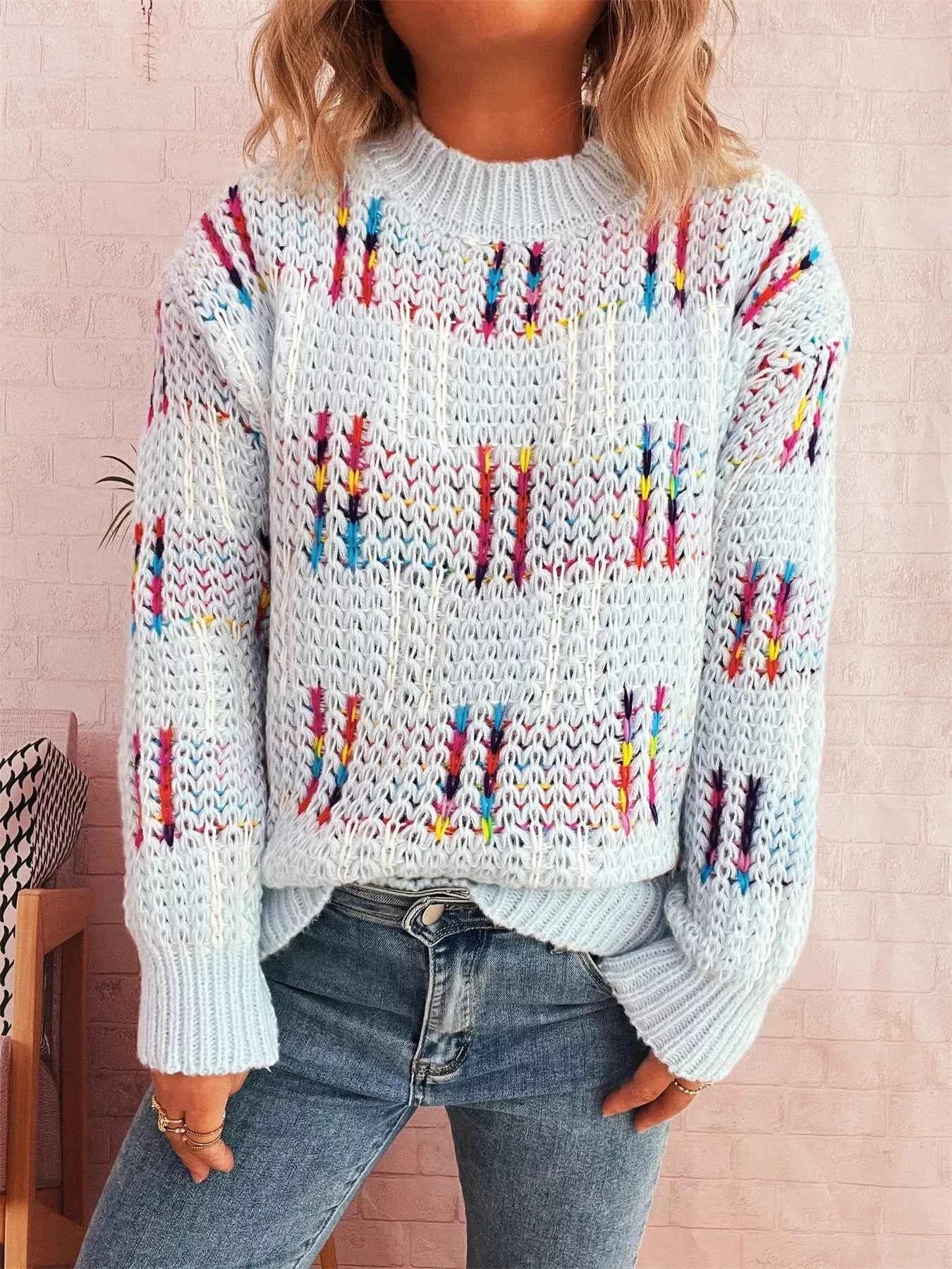 Colorful Round Neck Long Sleeve Sweater