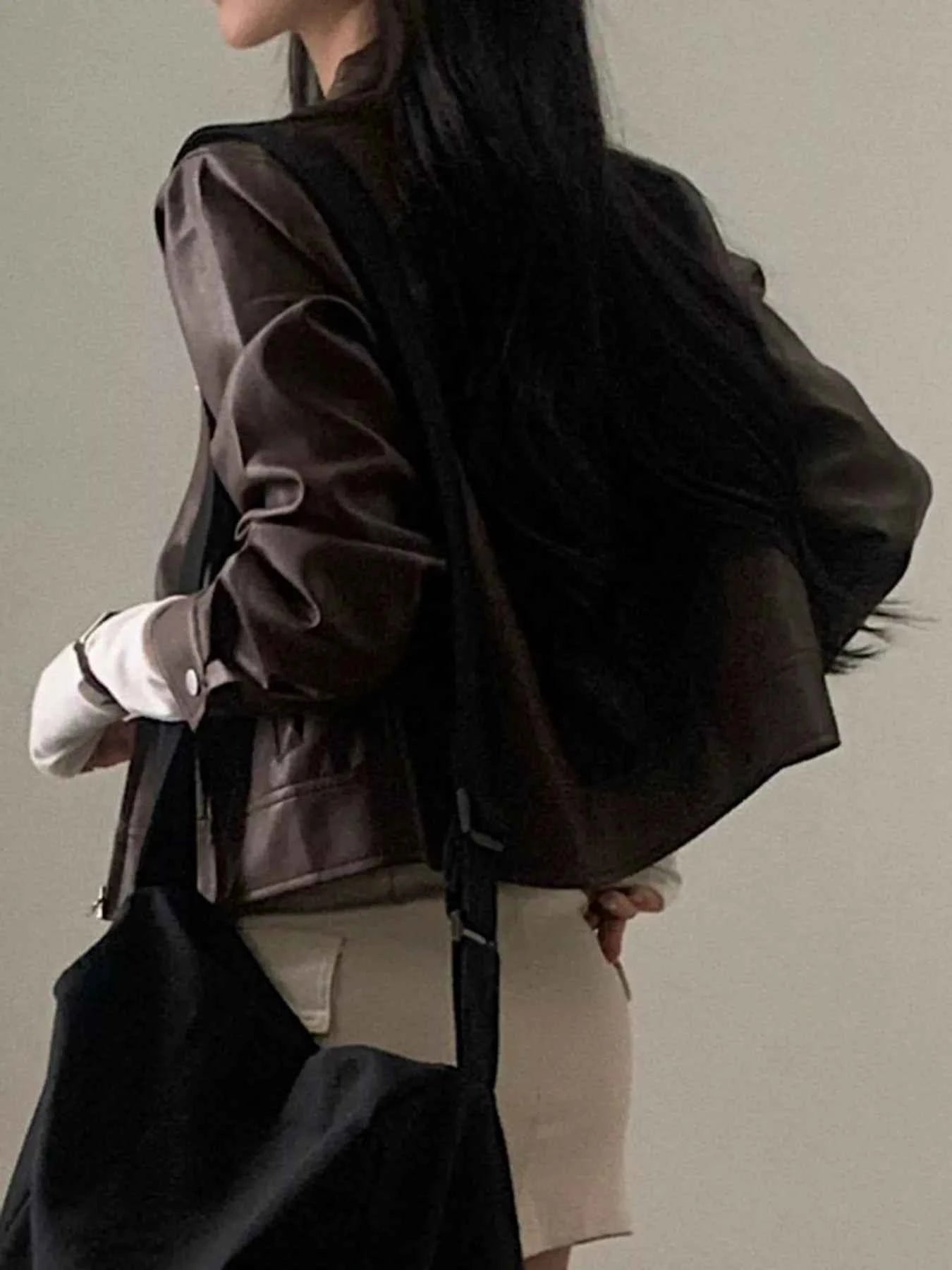 Cropped Zip Up Leather Jacket