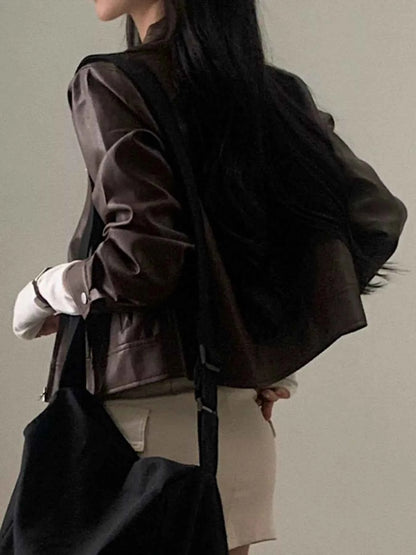 Cropped Zip Up Leather Jacket