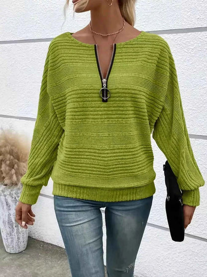 Ribbed Knit Quarter Zip Sweatshirt