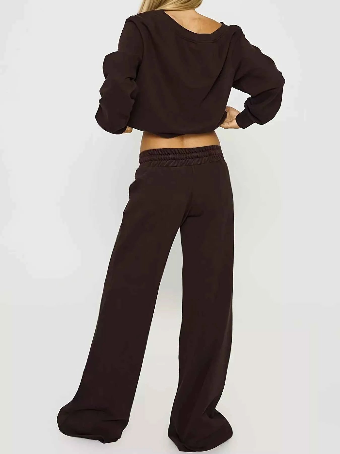 Boat Neck Long Sleeve Sweatshirt and Pants Set
