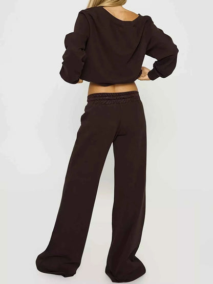 Boat Neck Long Sleeve Sweatshirt and Pants Set