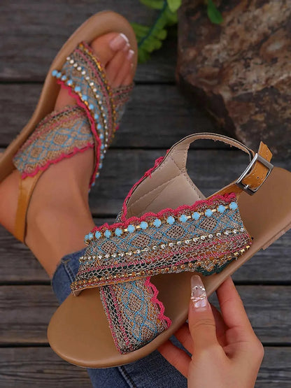 Bohemian Cross-Strap Flat Sandals